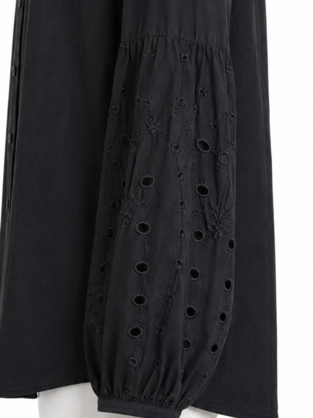 Old Navy Black Button-Up Blouse w/ Lace Sleeves Size M - Picture 5 of 8